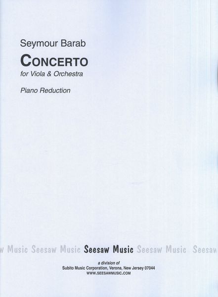 Concerto : For Viola and Orchestra - reduction For Viola and Piano.