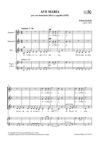 Ave Maria : Per Coro Femminile (SSA) A Cappella (1935).