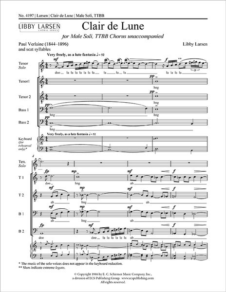 Clair De Lune : For Tenor Solo, TTBB Chorus and Narrator.