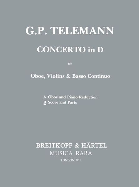 Concerto In D : For Oboe, 2 Violins and Basso Continuo / edited by Anders Wiklund.