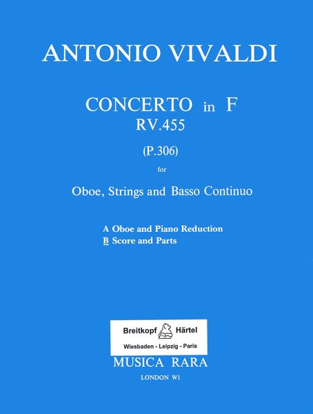 Concerto In F, RV 455 : For Oboe, Strings and Continuo / edited by Robert P. Block.