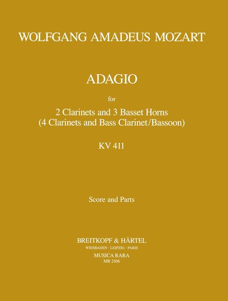 Adagio, K. 484a : For 2 Clarinets, 3 Basset Horns (Clarinets) and Bass Clarinet (Bassoon).