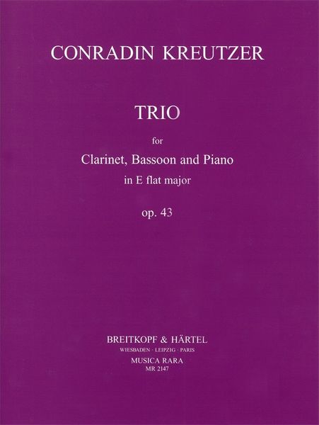 Trio In E Flat, Op. 43 : For Clarinet, Bassoon and Piano / edited by Ronald Tyree.