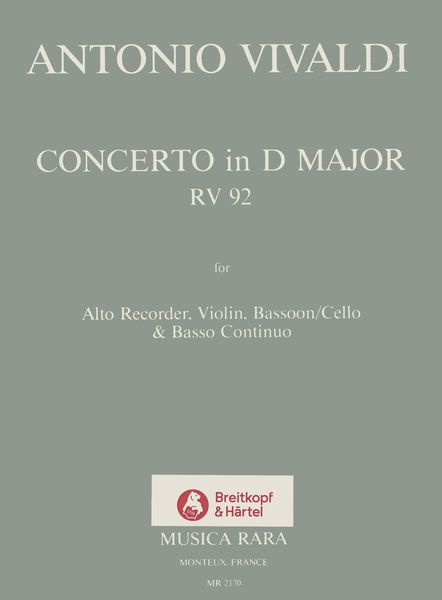 Concerto In D, RV 92 : For Recorder, Violin, Bassoon and Basso Continuo / edited by David Sumbler.