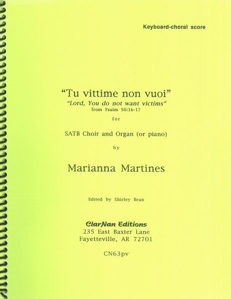 Tu Vittime Non Vuoi : For SATB Choir and String Orchestra / edited by Shirley Bean.