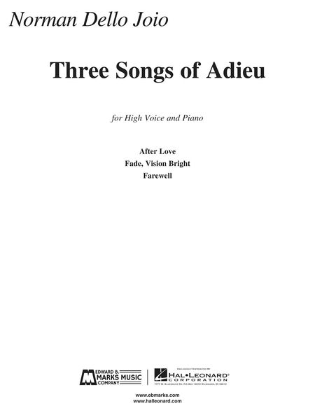 Three Songs Of Adieu : For High Voice and Piano.