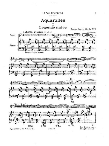 Aquarelles, Op. 59, No. 1 - Légende Naive : Pour Piano Et Violon.