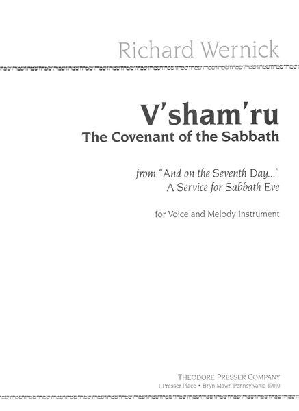 V'Sham'Ru The Covenant Of The Sabbath : For Voice and Melody Instrument.