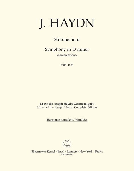 Sinfonie In D = Symphony In D Minor (Lamentazione), Hob. I:26 / Ed. Andreas Friesenhagen.