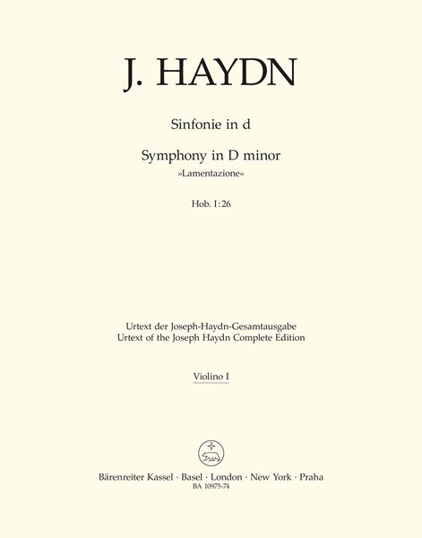 Sinfonie In D = Symphony In D Minor (Lamentazione), Hob. I:26 / Ed. Andreas Friesenhagen.