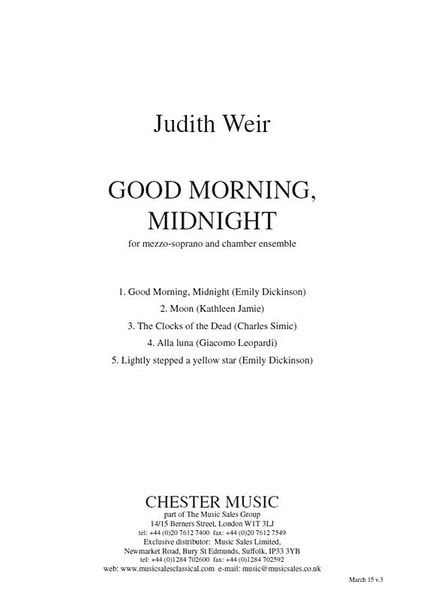 Good Morning, Midnight : For Mezzo-Soprano and Chamber Ensemble (2013).