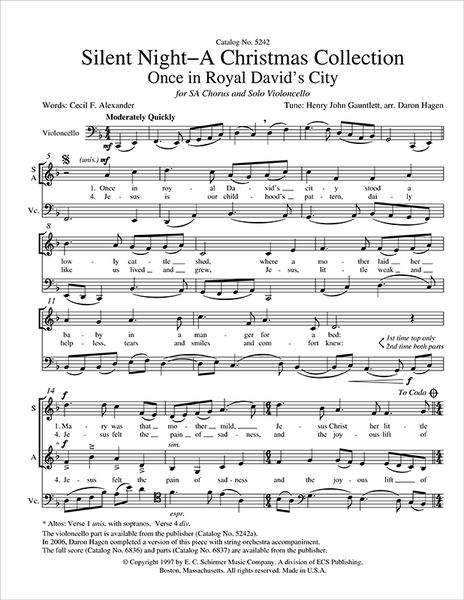 Once In Royal David's City - From Silent Night, A Christmas Collection : For Sa and Cello.