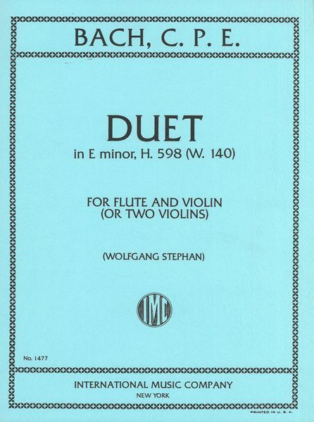 Duet In E Minor (G Major), H.198 (W.140) : For Flute and Violin (Or 2 Violins).