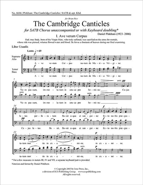 Cambridge Canticles : For SATB Chorus Unaccompanied Or With Keyboard Doubling (2006).