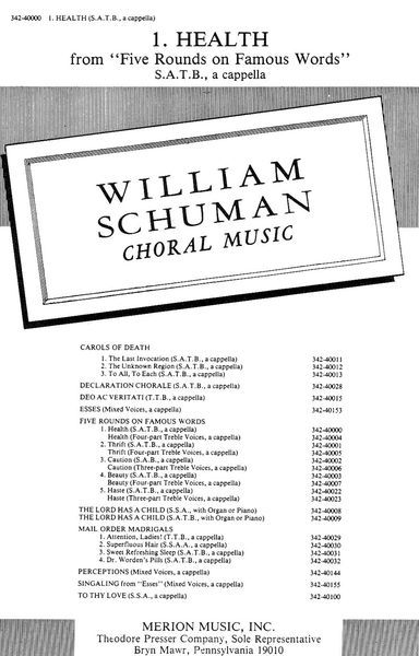 Five Rounds On Famous Words, No. 1 - Health : For SATB A Cappella.