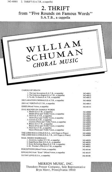 Five Rounds On Famous Words, No. 2 : Thrift : For SATB A Cappella.