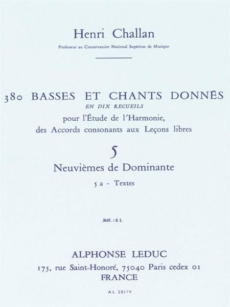 380 Basses Et Chants Donnés, Vol. 5 : Accords De la 9eme Dominante - Textes.