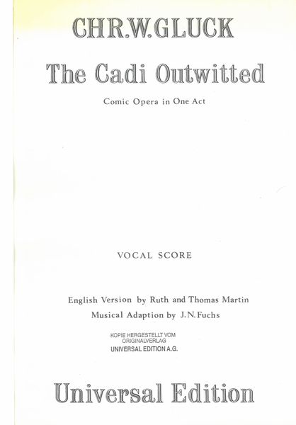 Cadi Outwitted : Comic Opera In One Act [E].