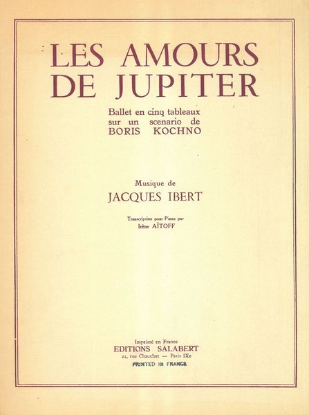 Amours De Jupter : Ballet En Cinq Tableaux / Piano reduction by Irene Aitoff.