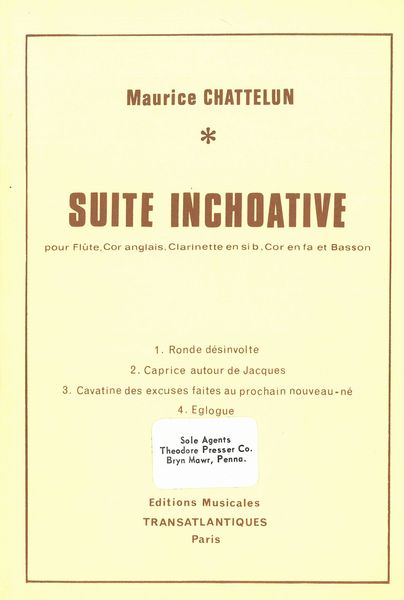 Suite Inchoative : Pour Flute, Cor Anglais, Clarinette In Sib, Cor En Fa Et Basson.