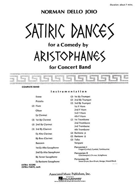 Satiric Dances For A Comedy by Aristophanes : For Concert Band.