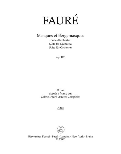 Masques Et Bergamasques, Op. 112 : Suite d'Orchestre / edited by Robin Tait.