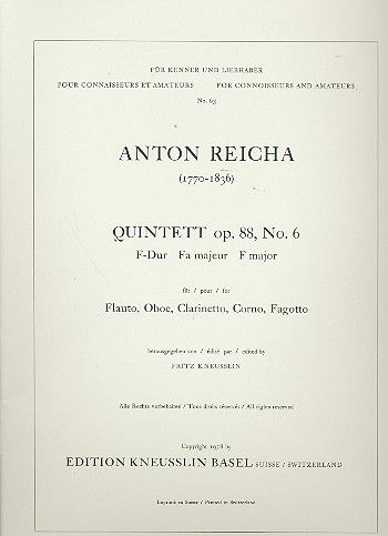 Quintet, Op. 88/6 In F-Dur : For Flute, Oboe, Clarinet, Horn & Bassoon.