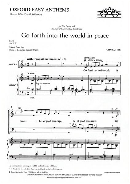 Go Forth Into The World In Peace : For SATB and Organ Or Strings.