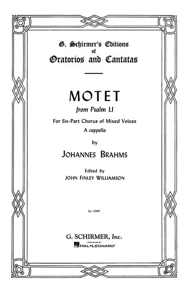 Motet, Op. 29, No. 2 (From Psalm 51) : For SATBB / arr. John Finley Williamson.