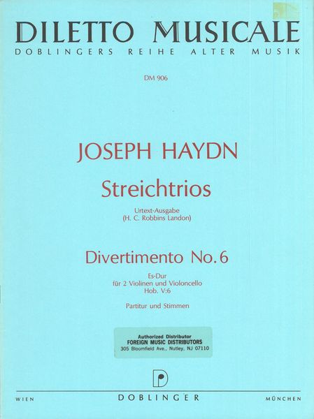 Divertimento No. 6 In Es-Dur Hob. V:6 : Für Two Violinen und Violoncello.