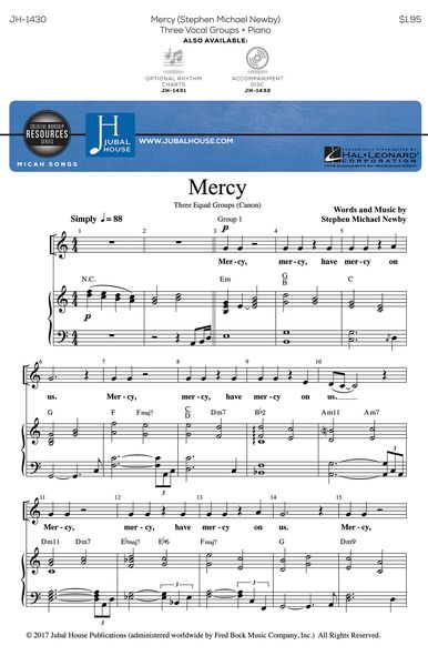 Mercy (Micah Songs) : For SAB Chorus.