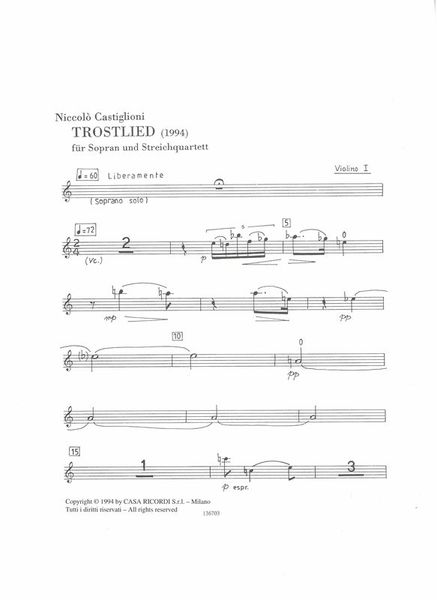 Trostlied : For Soprano and String Quartet (1994).