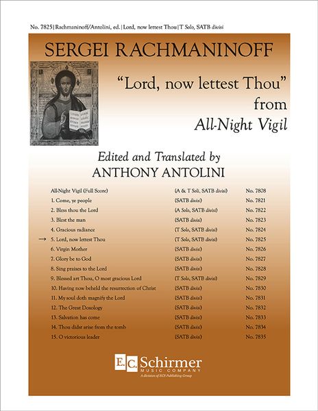 Lord, Now Lettest Thou (No. 5 From All-Night Vigil) : For Tenor Solo and SATB Divisi / Ed. Antolini.