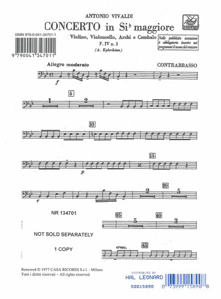 Concerto In Bb Major RV 547 (Op. 20 No. 2) : For Violin, Cello, Strings / Ed. by Angelo Ephrikian.