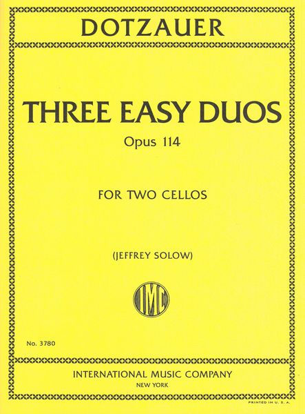 Three Easy Duos, Op. 114 : For Two Cellos / edited by Jeffrey Solow.