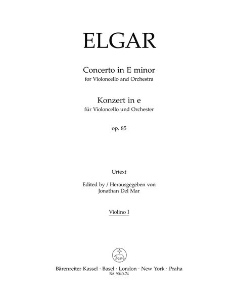 Concerto In E Minor : For Violoncello and Orchestra, Op. 85 / edited by Jonathan Del Mar.