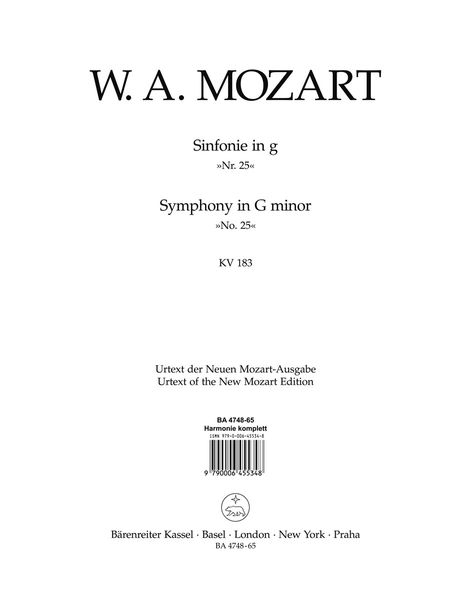 Symphony No. 25 In G Minor, K. 183 / edited by Hermann Beck.