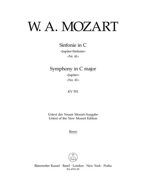 Symphony No. 41 In C Major, K. 551 (Jupiter) / edited by H.C. Robbins Landon.