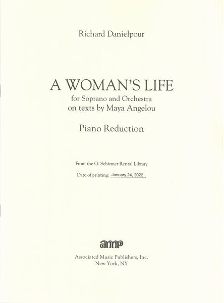 Woman's Life : For Soprano and Orchestra - reduction For Soprano and Piano.