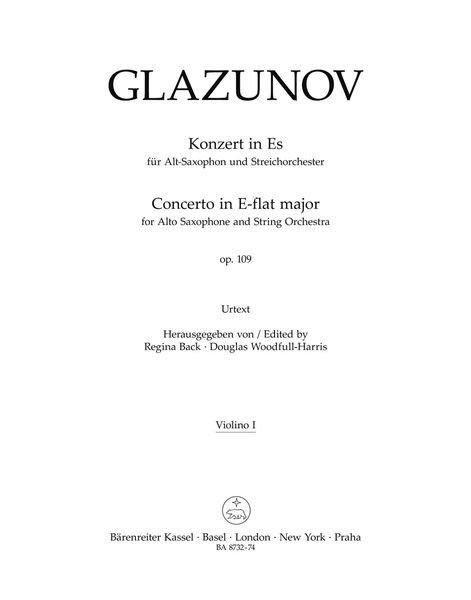 Konzert In Es, Op. 109 : Für Alt-Saxophon und Streichorchester / Ed. Back, Woodfull-Harris.