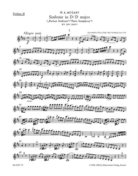 Symphony No. 31 In D Major, K. 297 (Paris) : For Orchestra / edited by Hermann Beck.