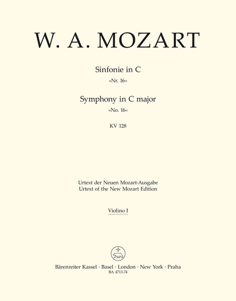 Symphony No. 16 In C Major K. 128 : For Orchestra / edited by Wilhelm Fischer.