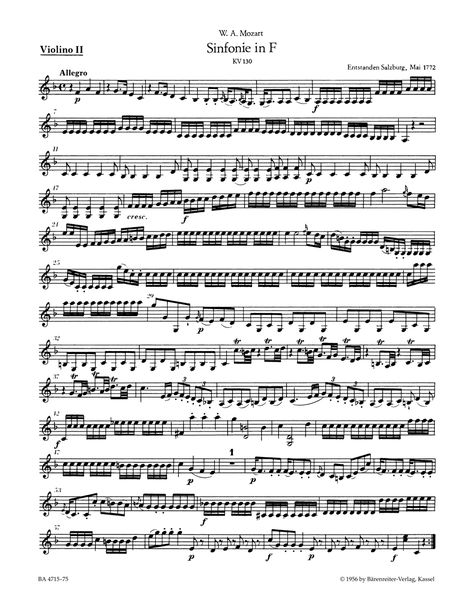 Symphony No. 18 In F Major K. 130 : For Orchestra / edited by Wilhelm Fischer.