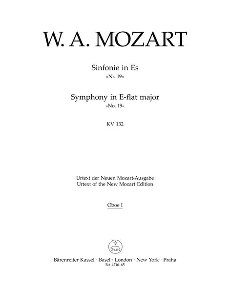 Symphony No. 19 In E-Flat Major K. 132 : For Orchestra / edited by Wilhelm Fischer.