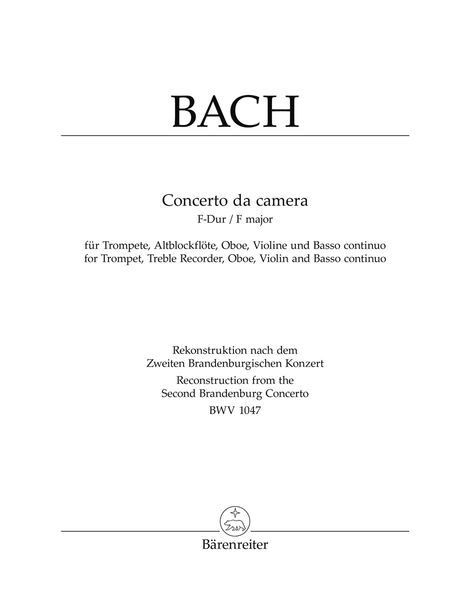 Concerto Da Camera In F Major : For Trumpet, Recorder, Oboe, Violin, and B.C.