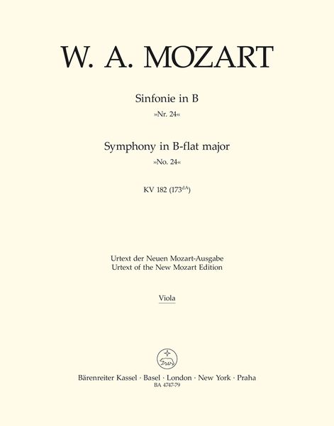 Symphony No. 24 In B-Flat Major K. 182 (173da) : For Orchestra / edited by Hermann Beck.