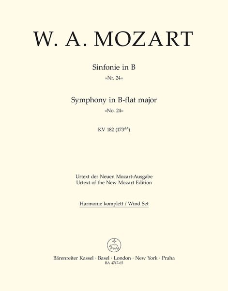 Symphony No. 24 In B-Flat Major K. 182 (173da) : For Orchestra / edited by Hermann Beck.