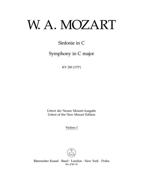 Symphony No. 28 In C Major K. 200 (173e) : For Orchestra / edited by Hermann Beck.