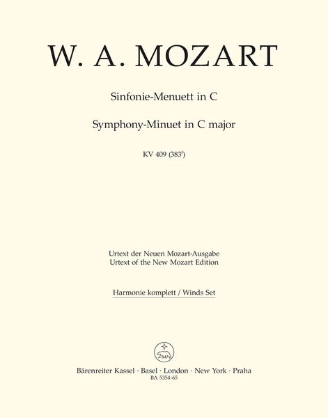 Symphony-Minuett In C Major, K. 409 : For Orchestra / edited by Wolfgang Plath.