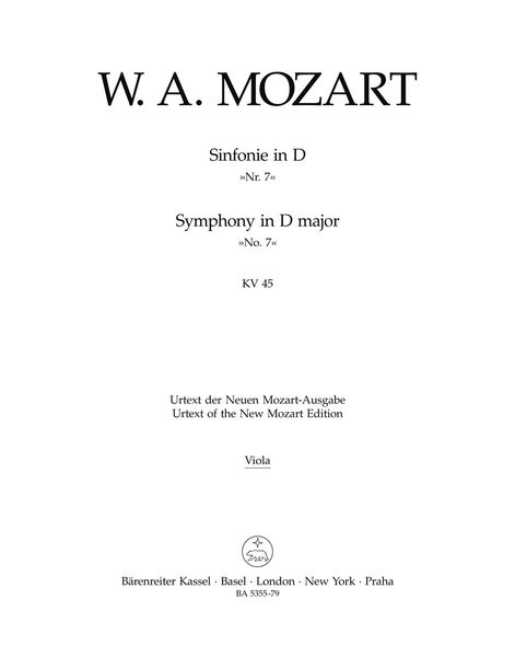 Symphony No. 7 In D Major K. 45 : For Orchestra / edited by Gerhard Allroggen.